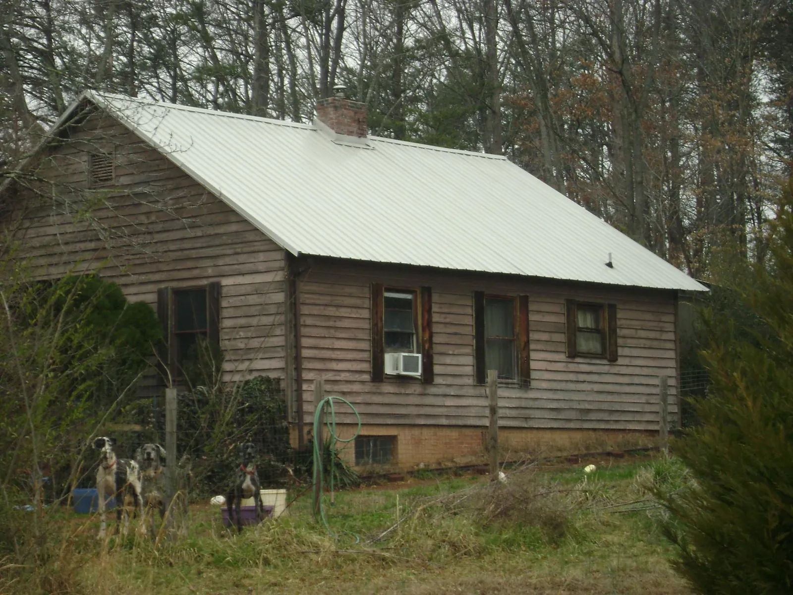 White metal roof on an old wood sided farmhouse, from a Metal Roof Installation job in Sudbury